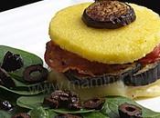 Millefeuille polenta provolone, aubergines chorizo