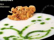 Topinambour: soupe veloute tuiles d'amandes croquantes, vert