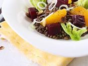 Salade lentilles vertes, betteraves, coeurs sucrine amandes effilées