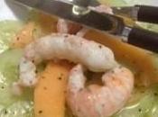 Carpaccio concombre melon langoustines
