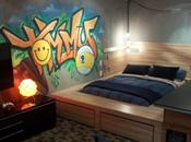 Chambre d’ados avec murale graffiti