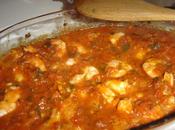 Crevettes four, sauce piquantes