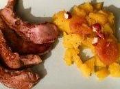 Aiguilettes canard, butternut, miel tasmanie, abricots noisettes