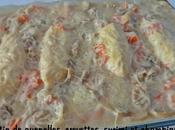 Gratin quenelles, crevettes, surimi champignons sauce béchamel blanc