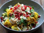 Salade colorée choux fleur façon Ottolenghi coriandre grenade curcuma