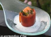 Roulé tomate tartare saumon soupe glacée melon crabe