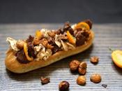 Eclair praliné chocolat noir streusel cacao kumquat