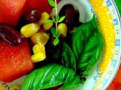 Salade pastèque, maïs, tomates haricots rouges