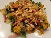 Purée patates douces chou kale, lardons cacahuètes